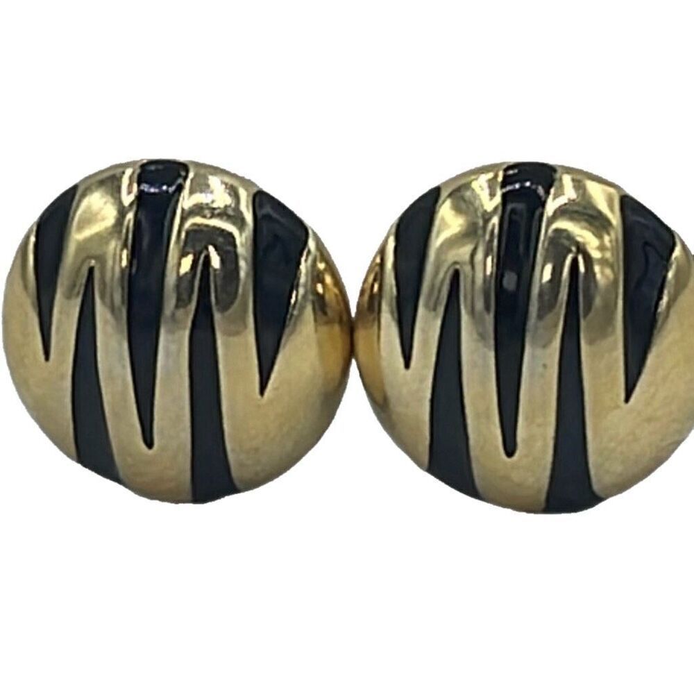 Vintage Park Lane black and gold striped clip earrings